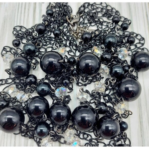 CJ Banks Black Chain Beaded Multi Strand Necklace Clear Beads 27" - Picture 7 of 8